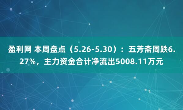 盈利网 本周盘点（5.26-5.30）：五芳斋周跌6.27%，主力资金合计净流出5008.11万元