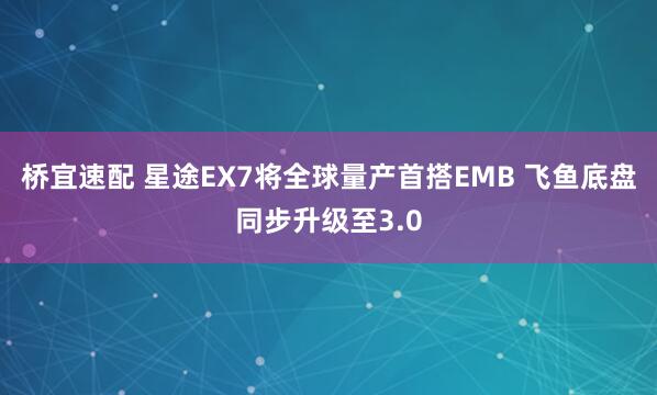 桥宜速配 星途EX7将全球量产首搭EMB 飞鱼底盘同步升级至3.0